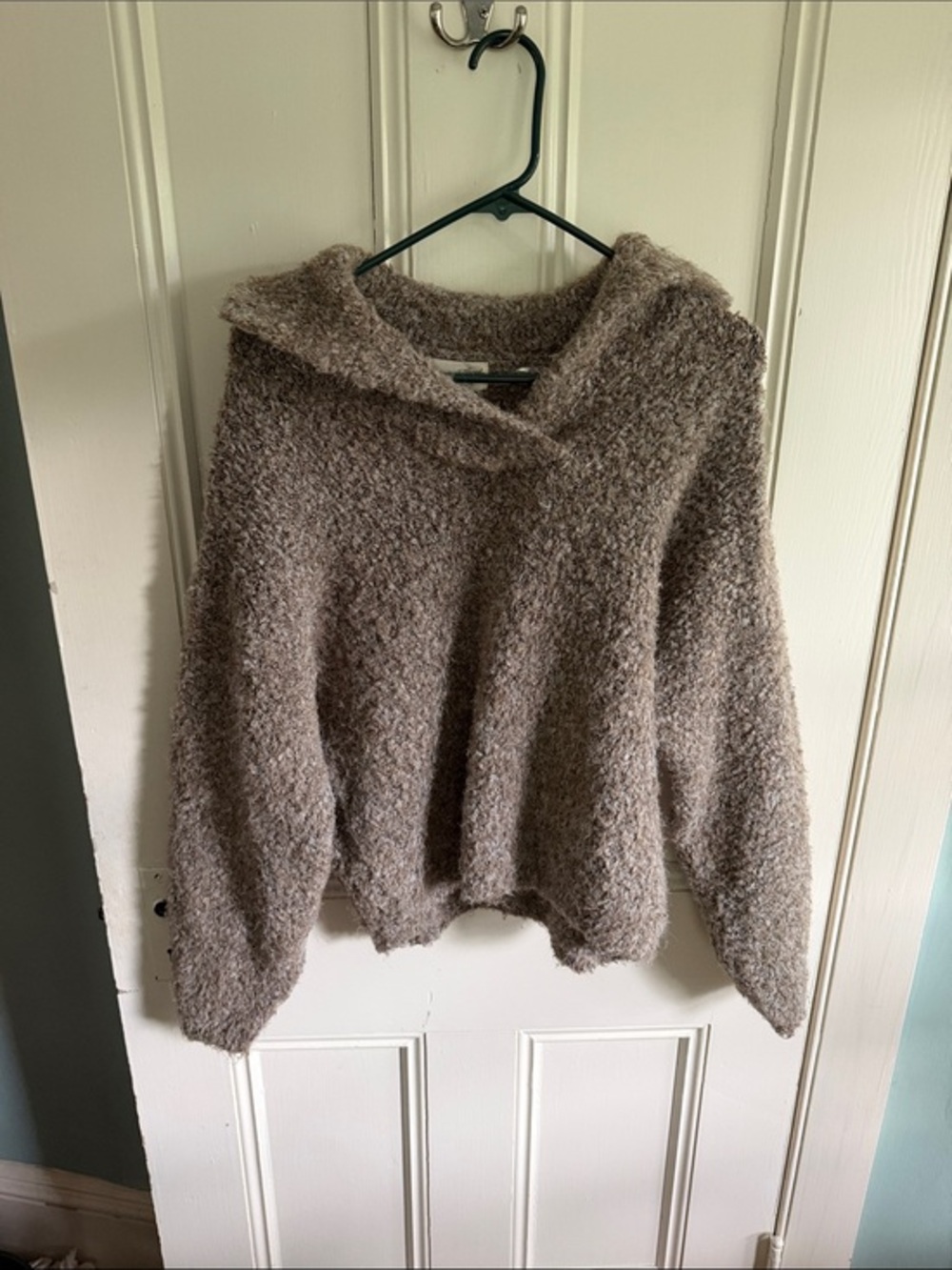 Cozy Taupe Bouclé Collar Sweater - Women